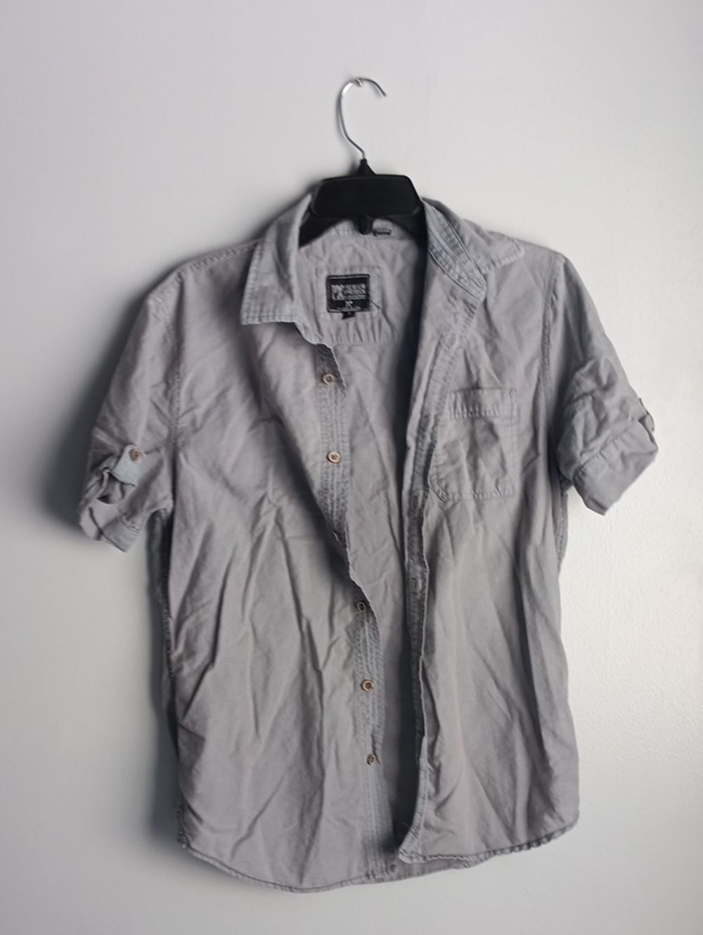 Expressions Men's Light Gray Short-Sleeve Button-Down Cotton Linen Shirt